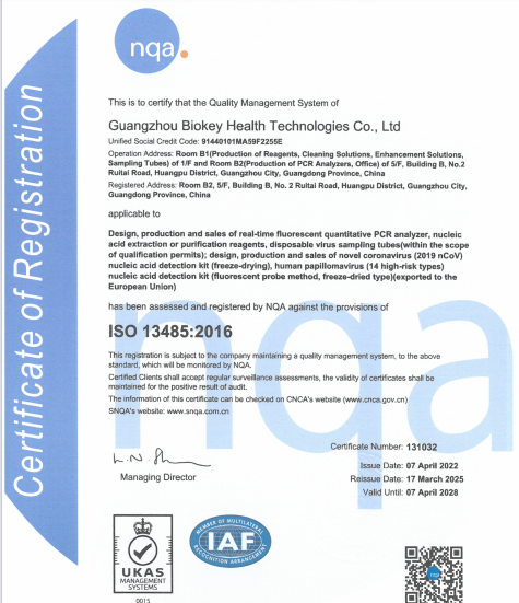 CHINA Guangzhou BioKey Healthy Technology Co.Ltd certificaten